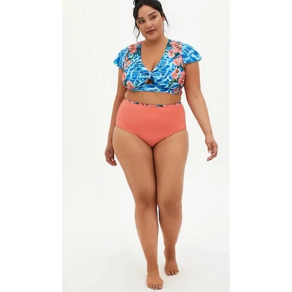 Torrid Blue Water Floral Sleeve and Reversible Swim Brief NWT SZ 1 (14/16) - Picture 3 of 13